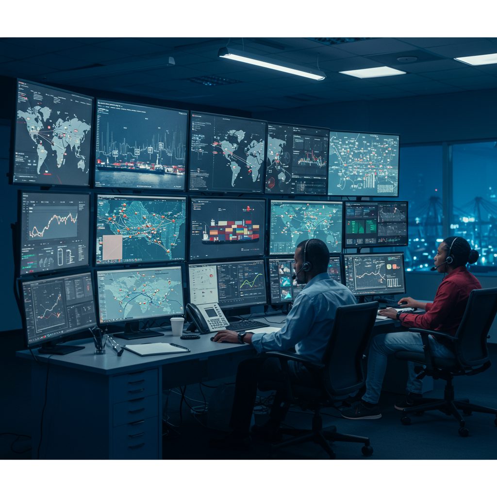 “Real-time cargo tracking system showing international shipment monitoring and freight logistics management